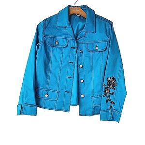 Laura Ashley Blue with Floral Applique Vintage Coquette Bloomcore Jacket ♥️